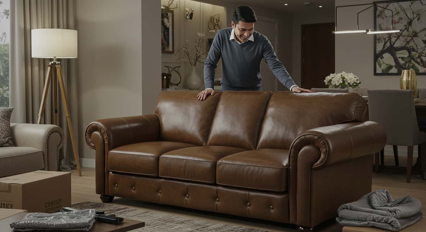 Completed premium leather sofa restoration