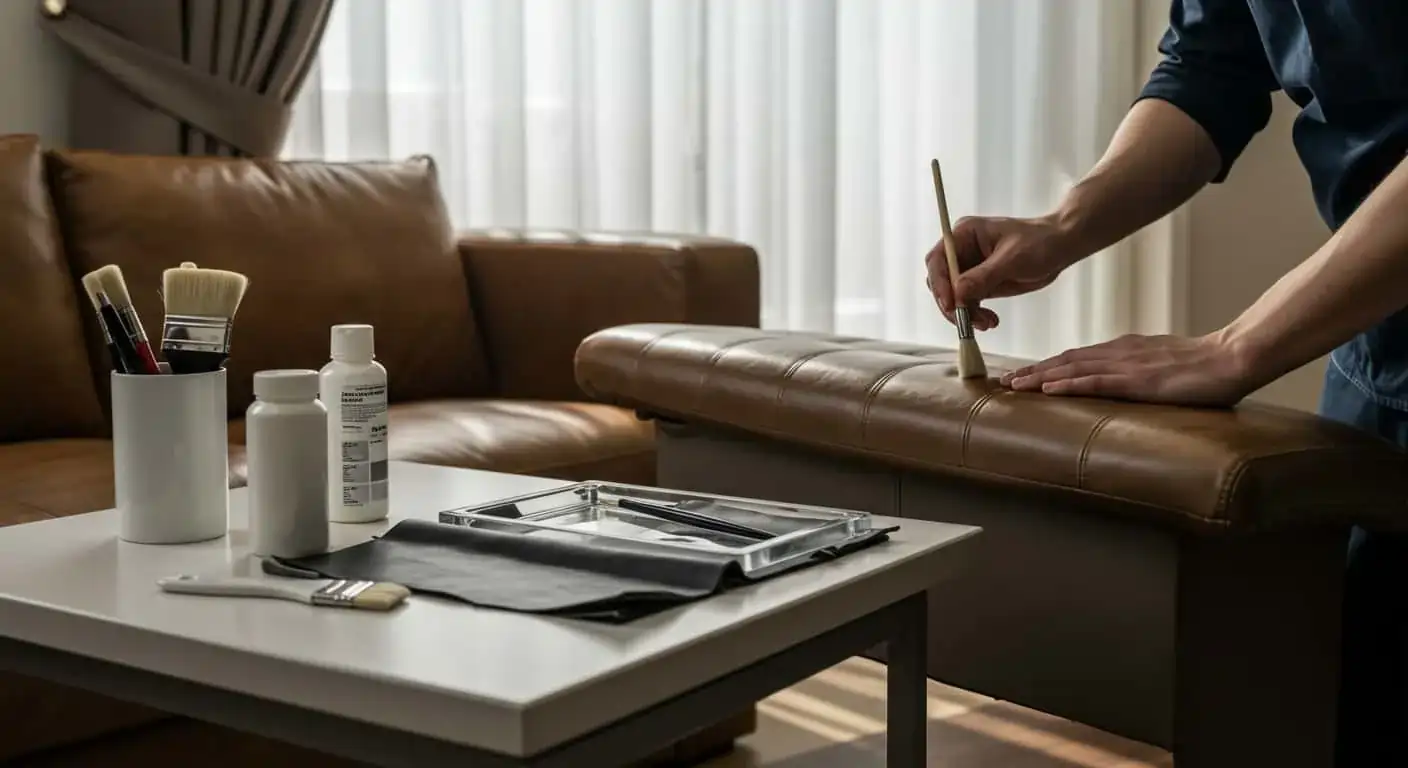 Leather sofa recoloring before and after in Noida