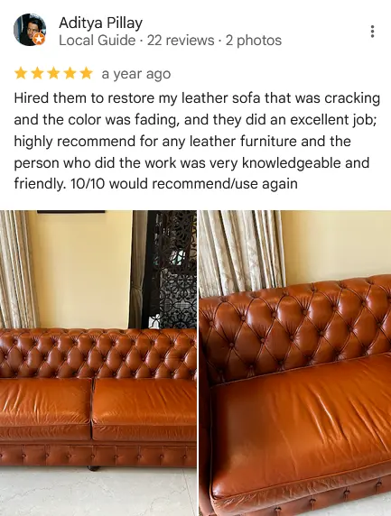 Luxury leather sofa recoloring testimonial from NCR client